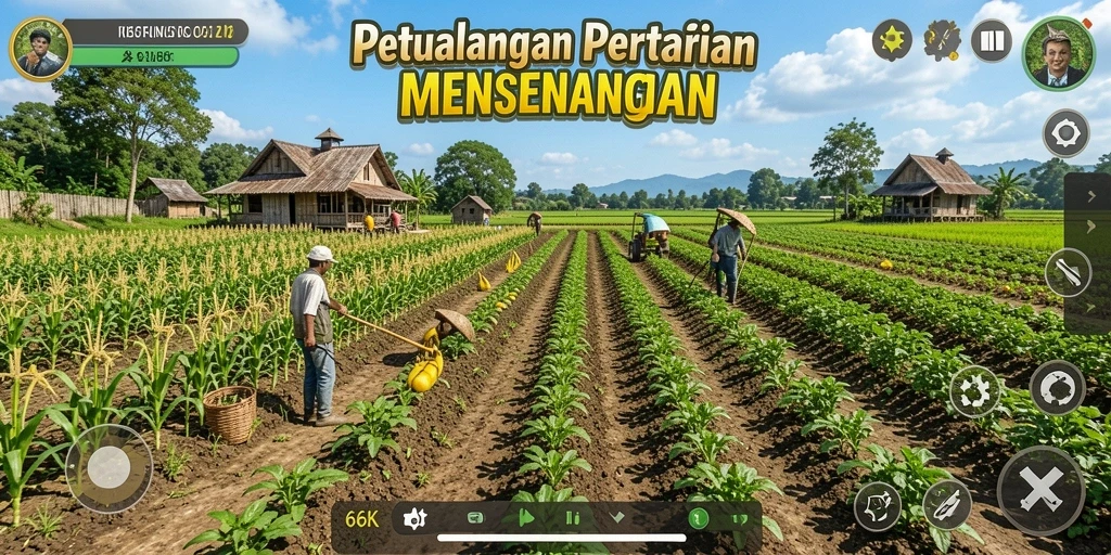 Screenshot 66K menunjukkan aktivitas seru dalam gameplay Farming.