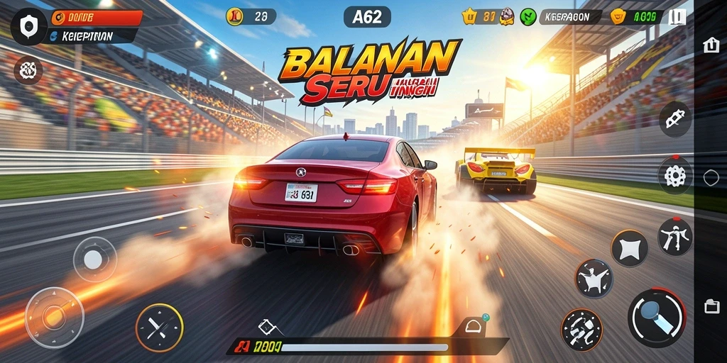 Screenshot gameplay AA62 menampilkan balapan seru di lintasan yang menantang.