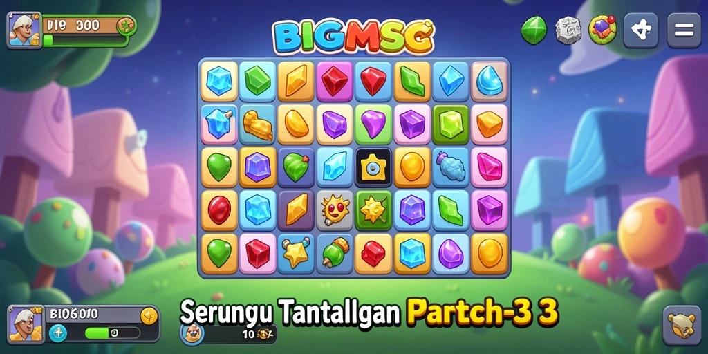 Screenshot menampilkan gameplay Match-3 yang seru dan adiktif.