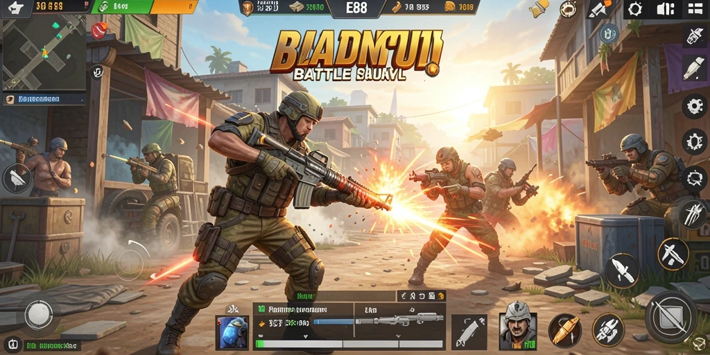 Gameplay E88 dengan aksi Battle Royale yang intens.