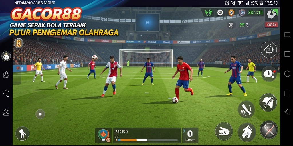 Tampilan gameplay menarik dalam GACOR88 dengan aksi sepak bola yang seru.