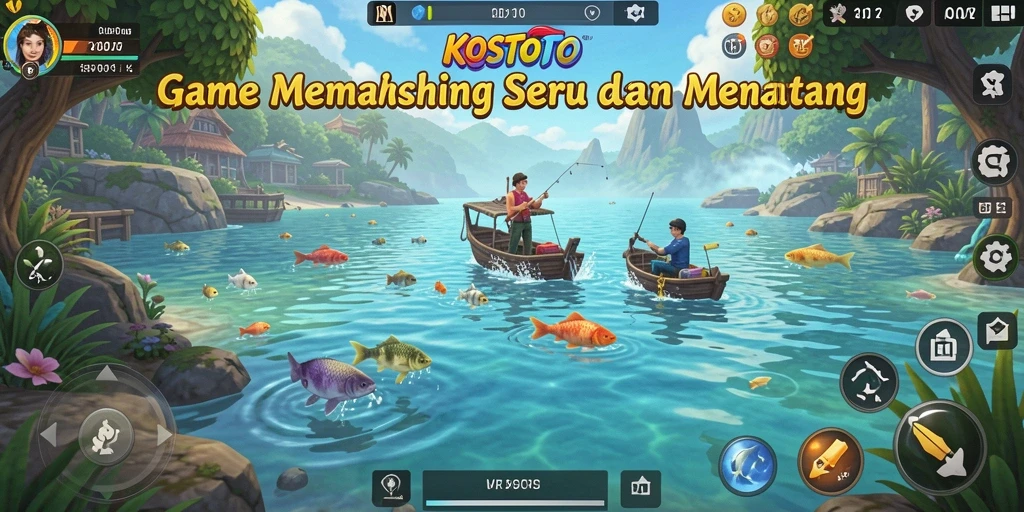 Tampilan gameplay KOSTOTO menunjukkan aksi memancing yang menegangkan.