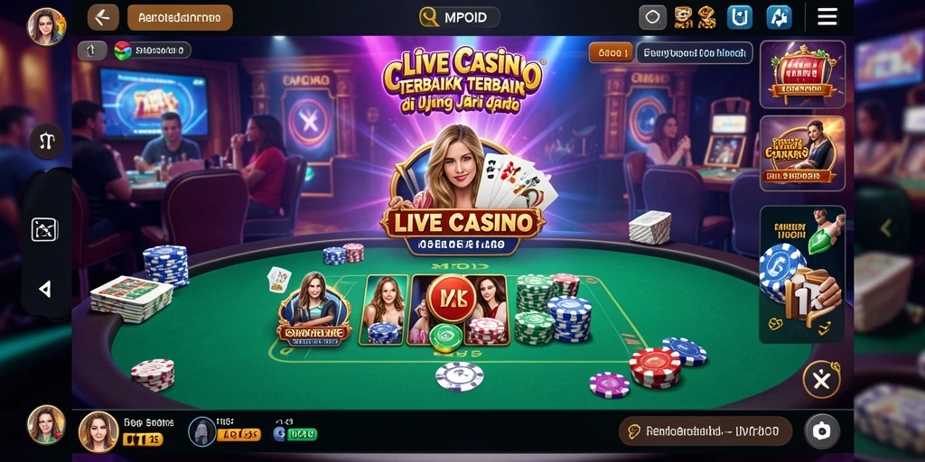 Screenshot MPOID menampilkan dealer profesional dan suasana permainan Live Casino yang menarik.