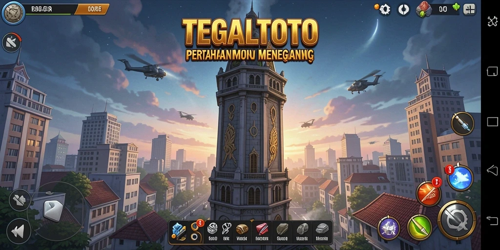 Screenshot gameplay TEGALTOTO yang menunjukkan pertahanan menara yang epik.