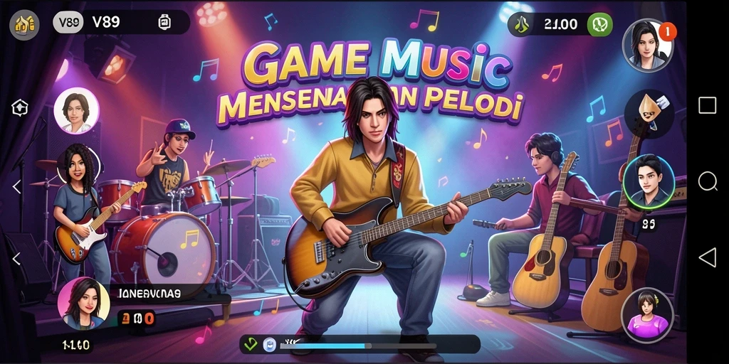 Tampilan gameplay V89 yang dinamis dan penuh warna.